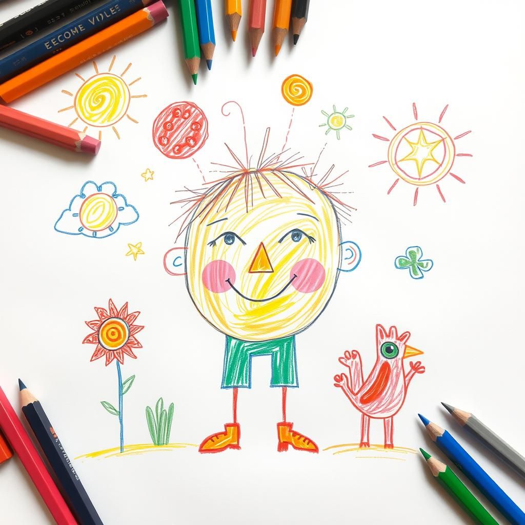 Childlike Drawing of Senses in Whimsical Style