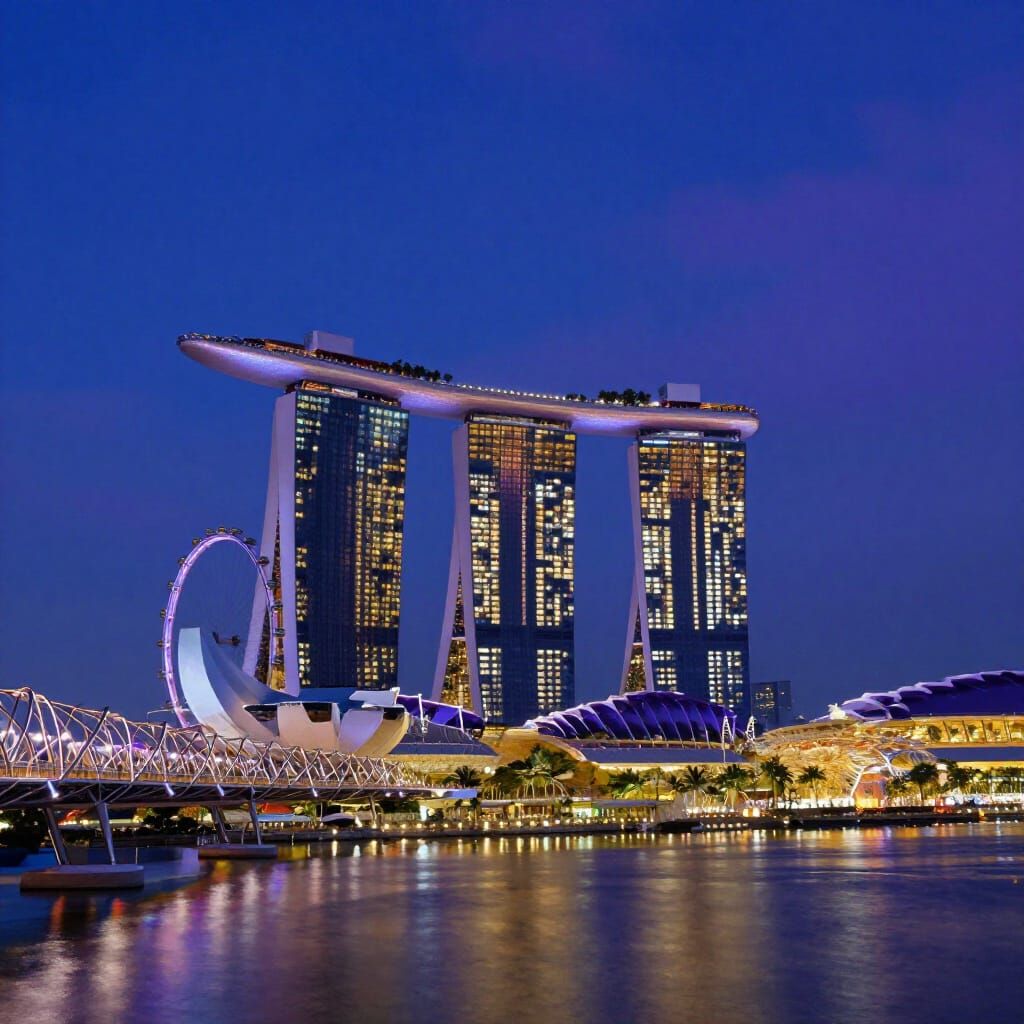 Singapore Marina Bay Sands Nightscape Digital Painting