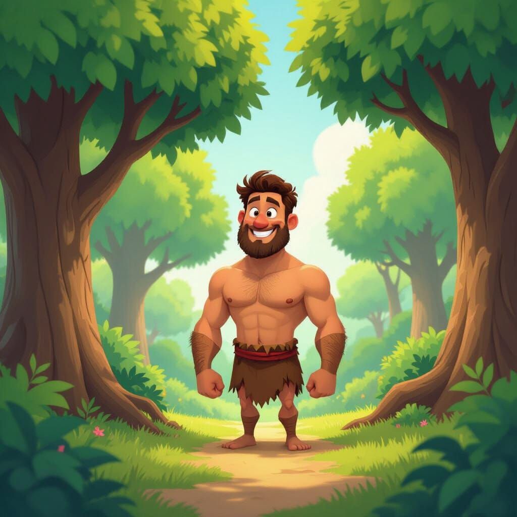 Adam in Eden: A Whimsical Pixar-Style Scene