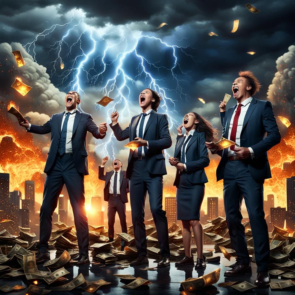 Chaotic Scene of Wealth and Decadence in Detailed Matte Pain...