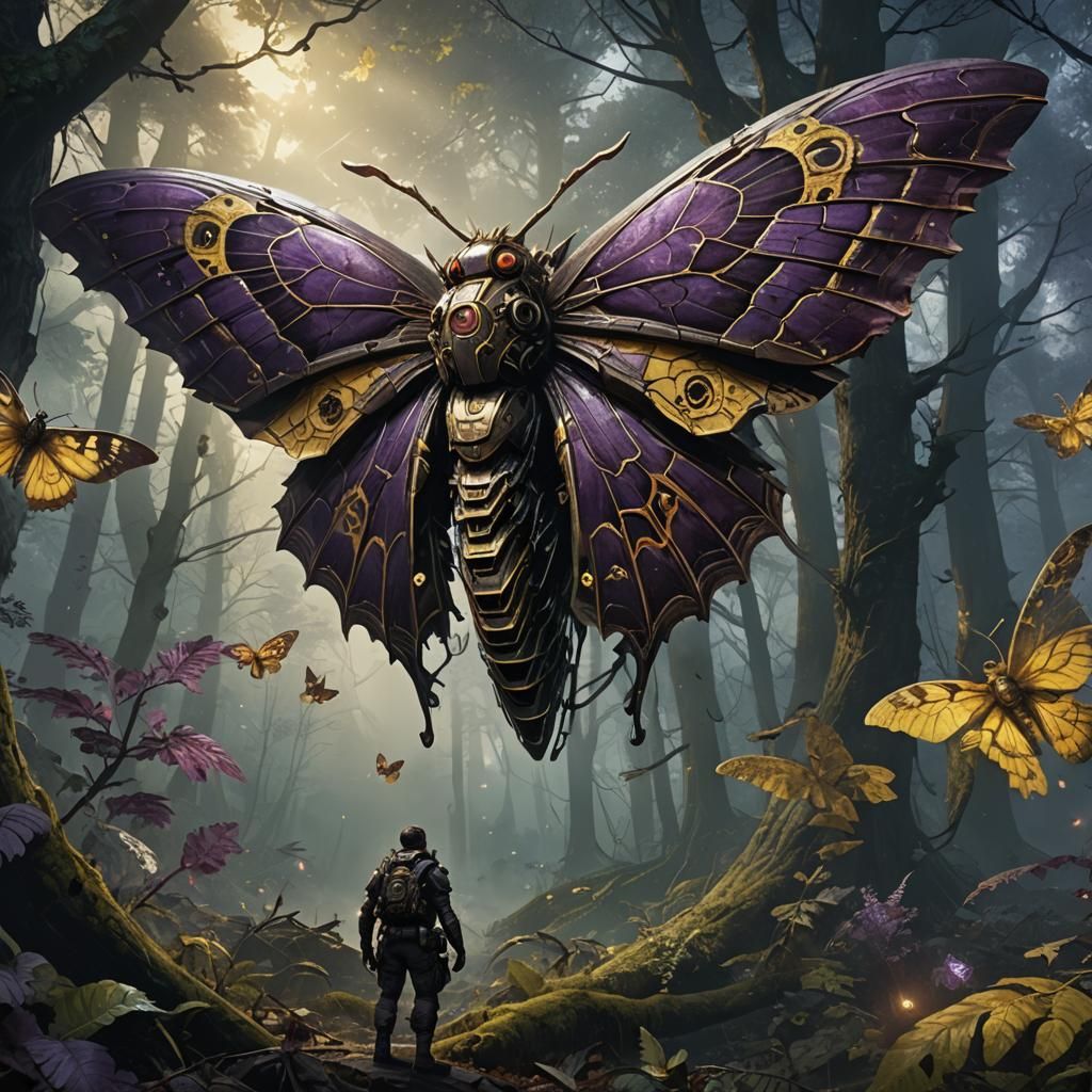 Giant Moth Hunt in Dark Fantasy Art