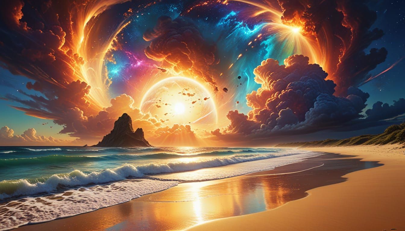 Cosmic Beach: Planets and Nebula in Sci-Fi Art