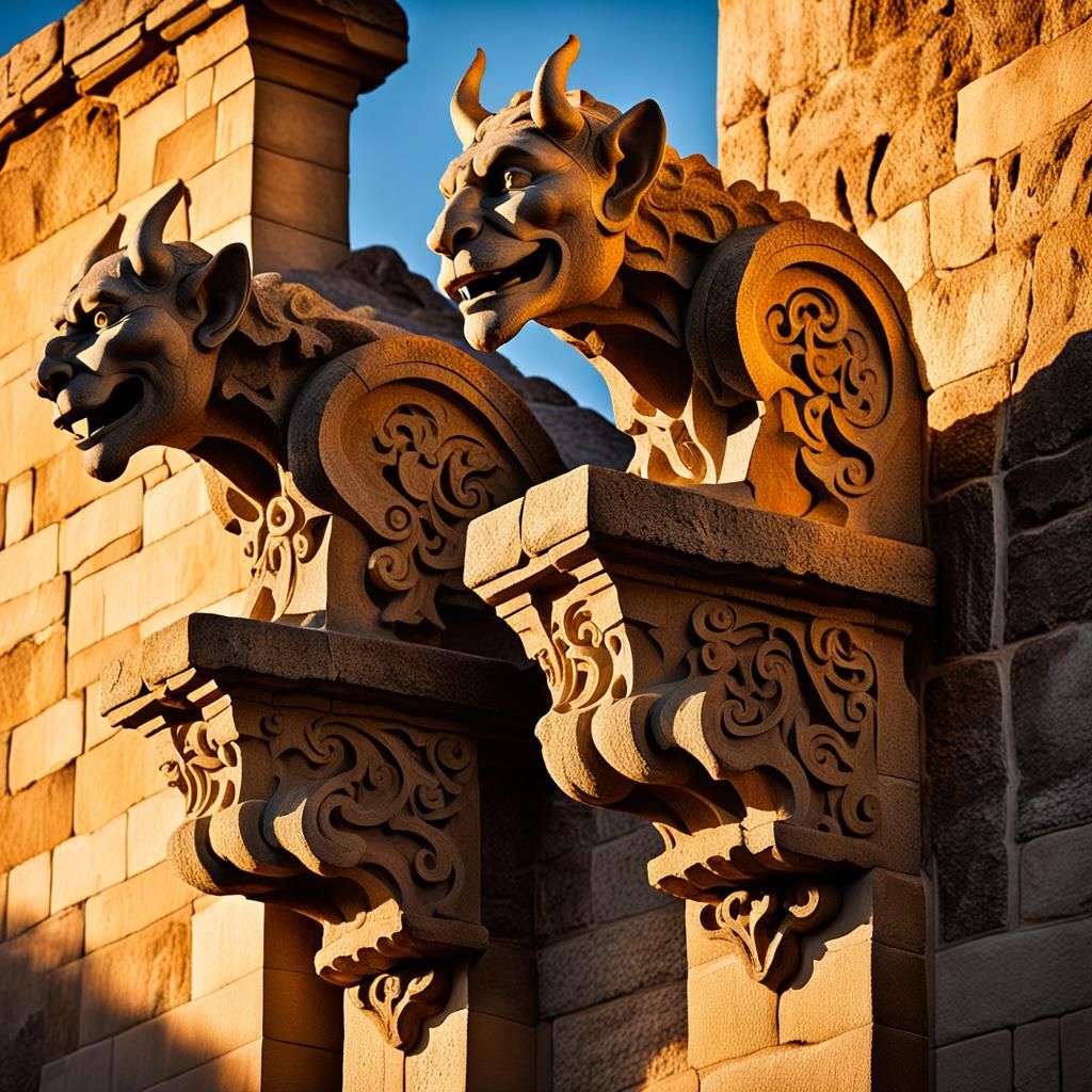 Baroque Gargoyles at Sunrise: Stone, Light, and Shadow