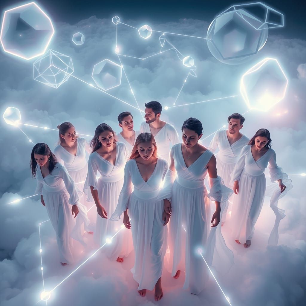 Ethereal Threads Connect People in Dreamy Landscape