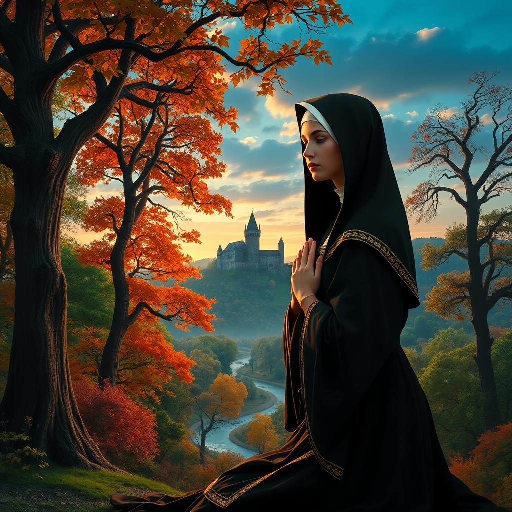 Noblewoman Nun in Mystical Medieval Forest