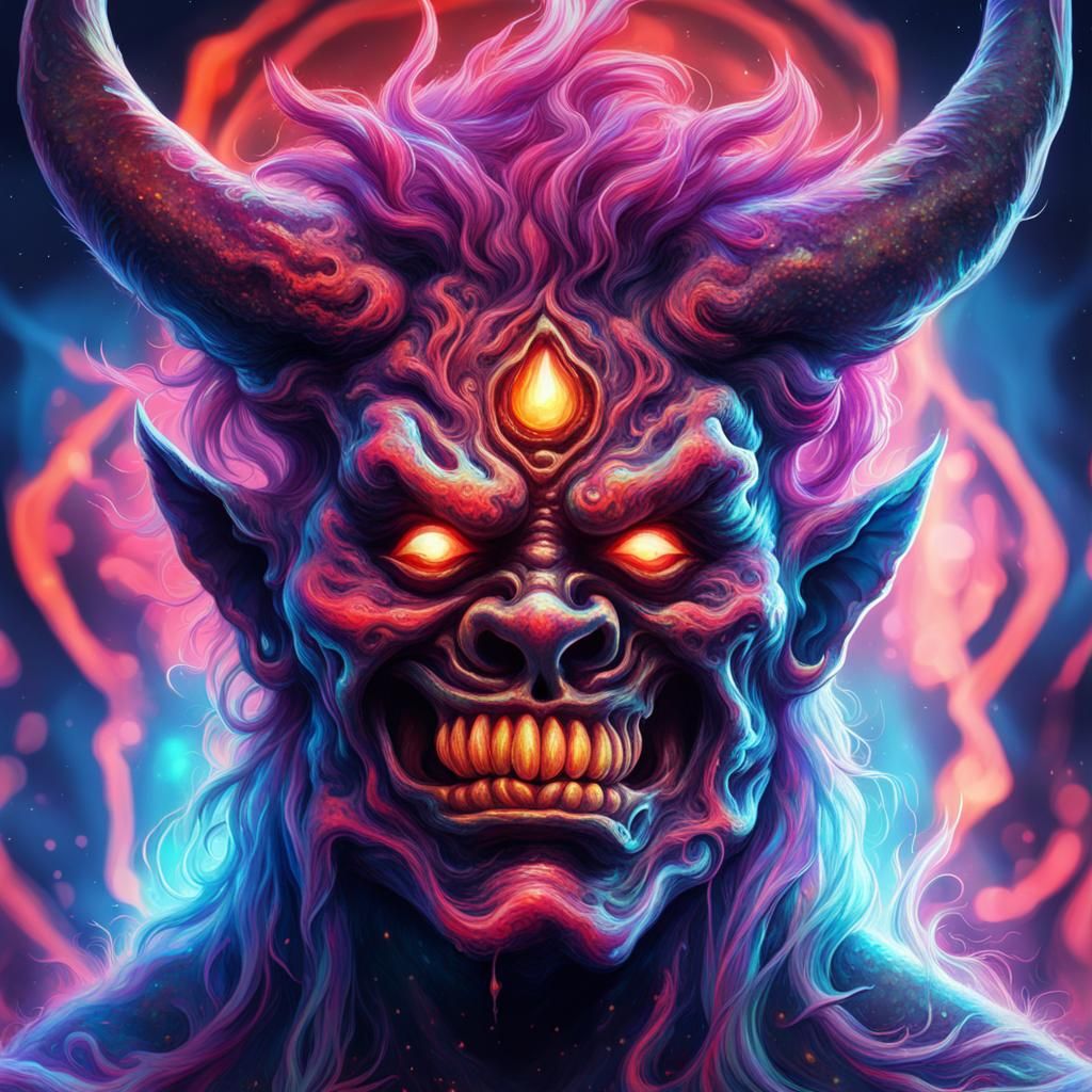 Scary Halloween Oni Mask in Cosmic Style