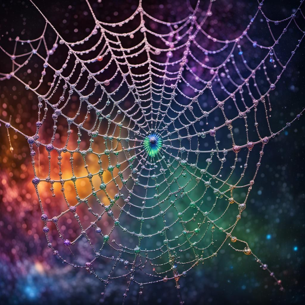 Rainbow Spiderweb Against a Starry Sky