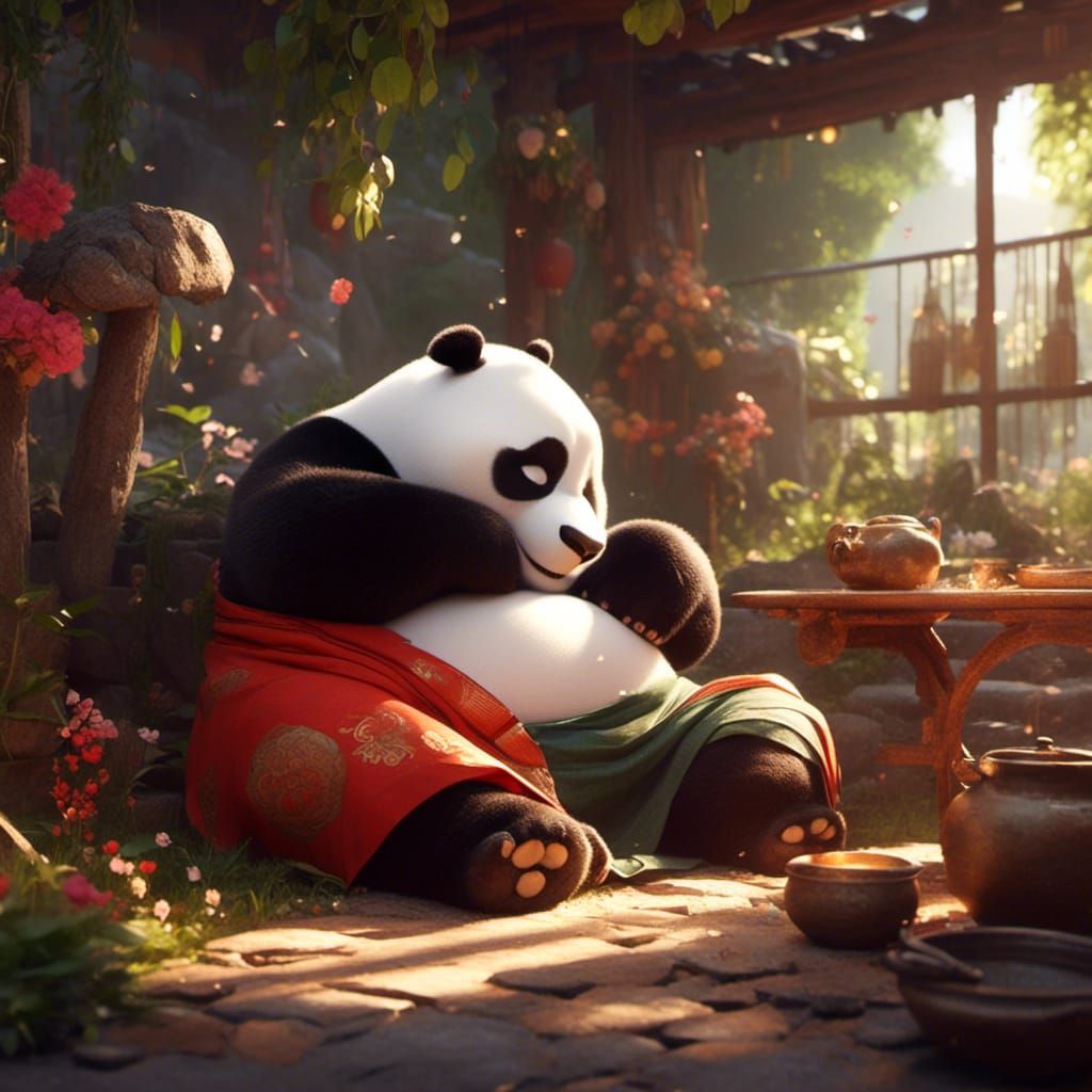 Kung Fu Panda Sleeping in 3D Anime Art