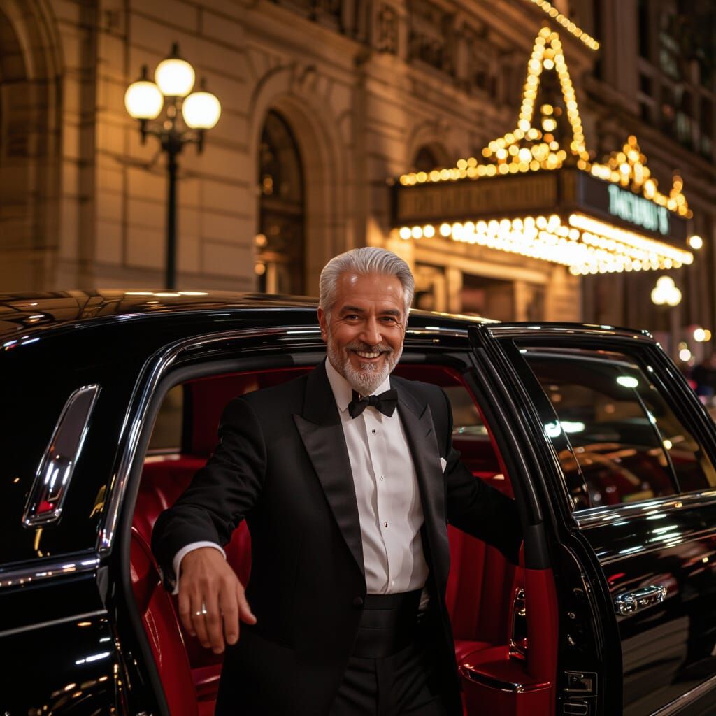 Actor Steps Out Of Limo At Night Theater Gala