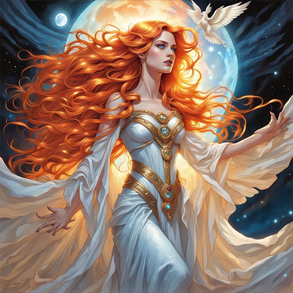 Ethereal Angel Princess in Space, Gouache Style