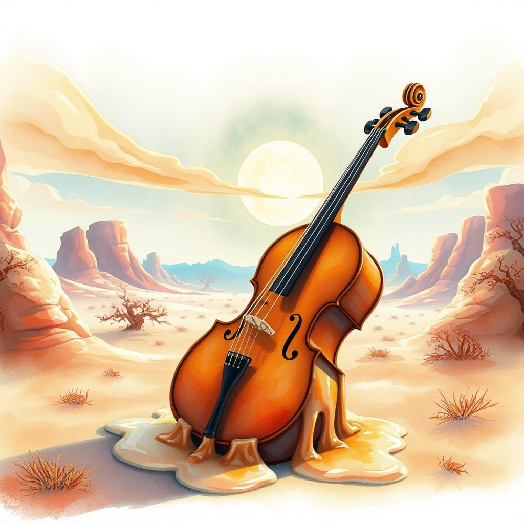 Melting cello in the desert