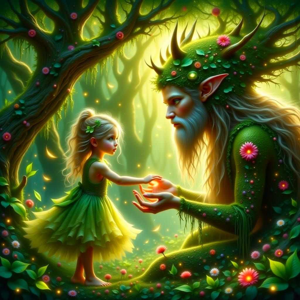 A Gentle Dryad Encounters a Young Adventurer in Enchanted Fo...