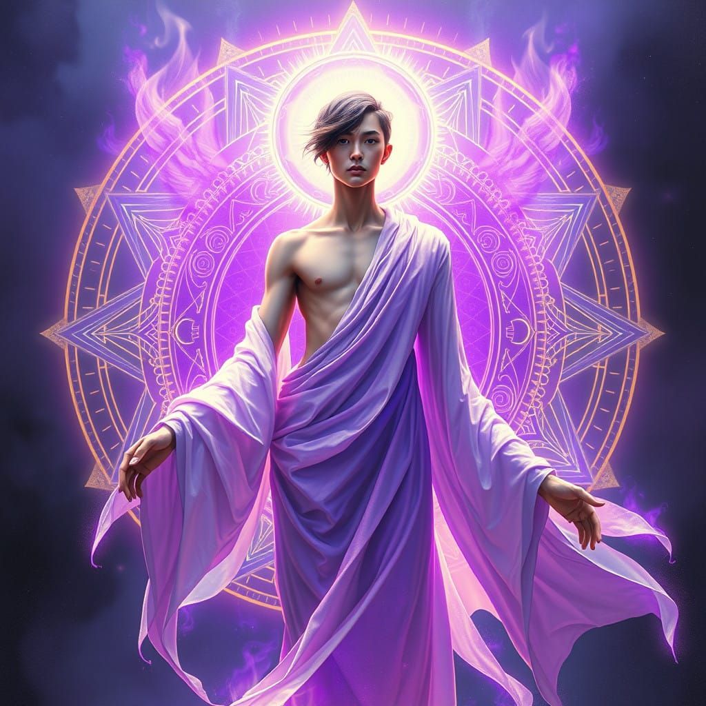 Ethereal Guardian of Cosmic Energy in Violet Flame