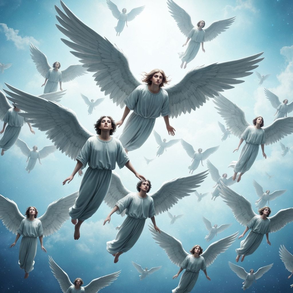 Divine Angels Celebrate Birth of Christ in Celestial Sky