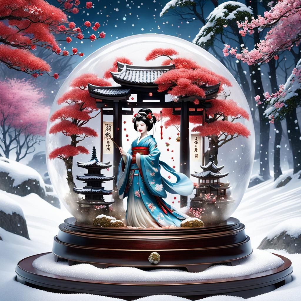 Japanese geisha snow globe