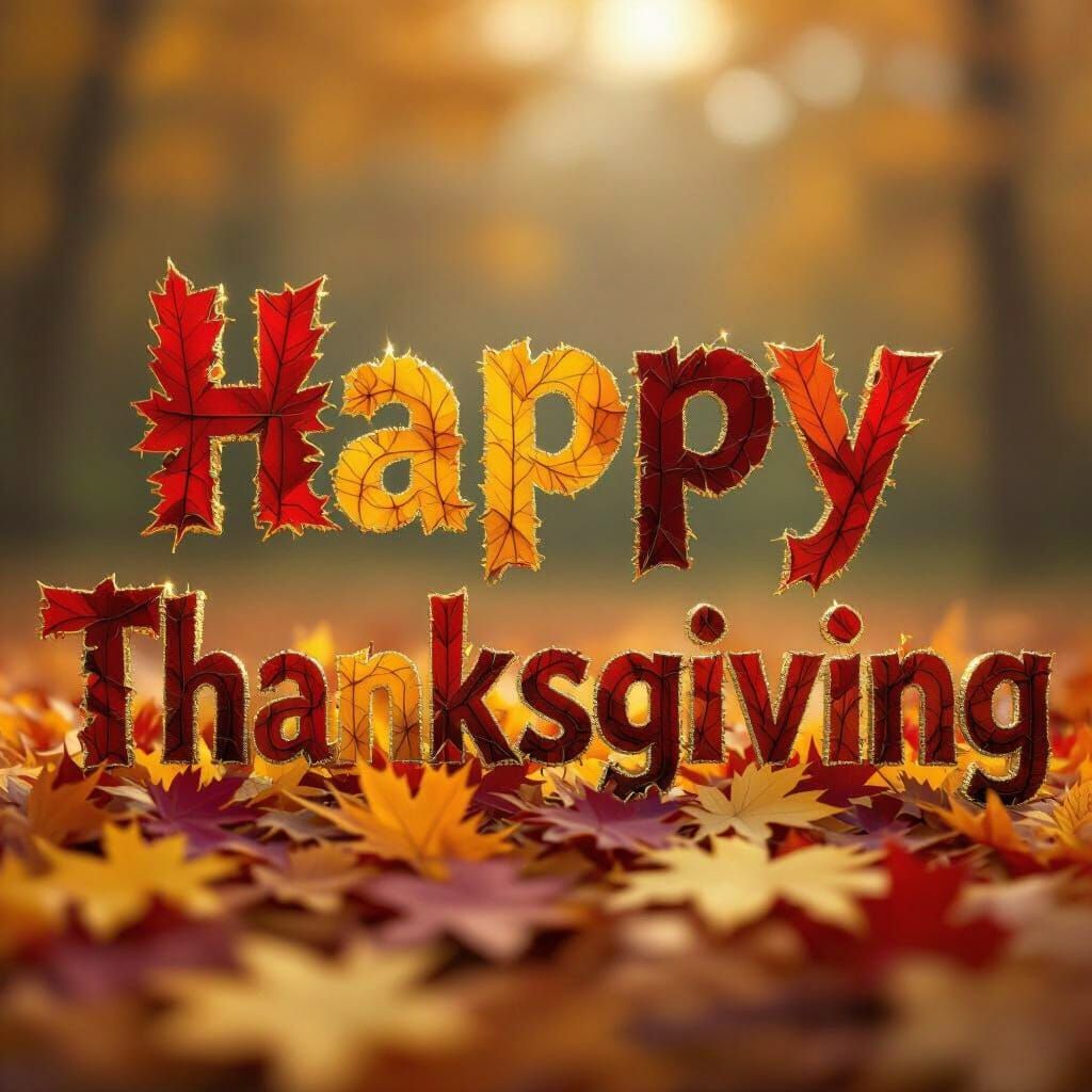 Happy Thanksgiving Message Made of Autumn Leaves