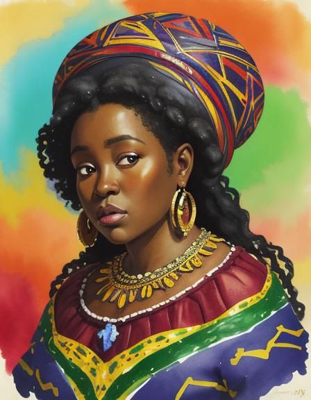 African beautiful voluptuous woman in dress, digital art,8k ...