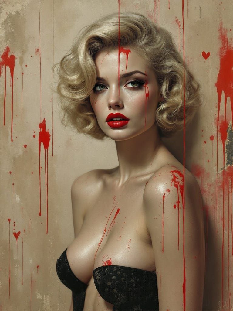 Pin-Up Woman with Drips in Urban Decay Style
