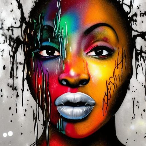 Happy Pumpkin Lady in Milky Shower, Surreal Graffiti Art