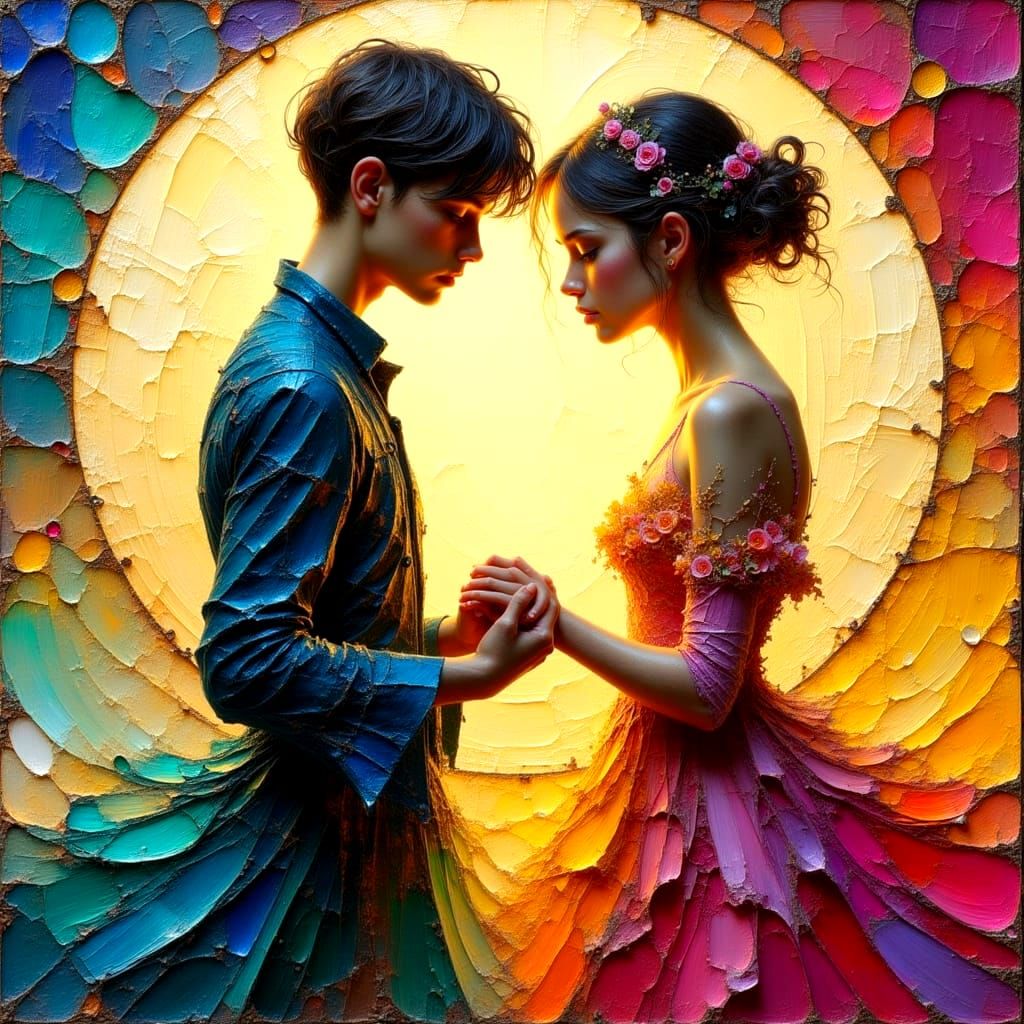 Whispers of Forbidden Love in a Vibrant Impasto Oil Painting