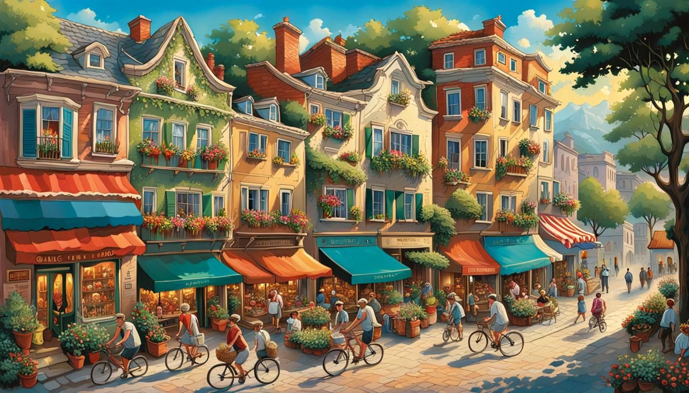 Lush Summer Village in Detailed Comic Book Style