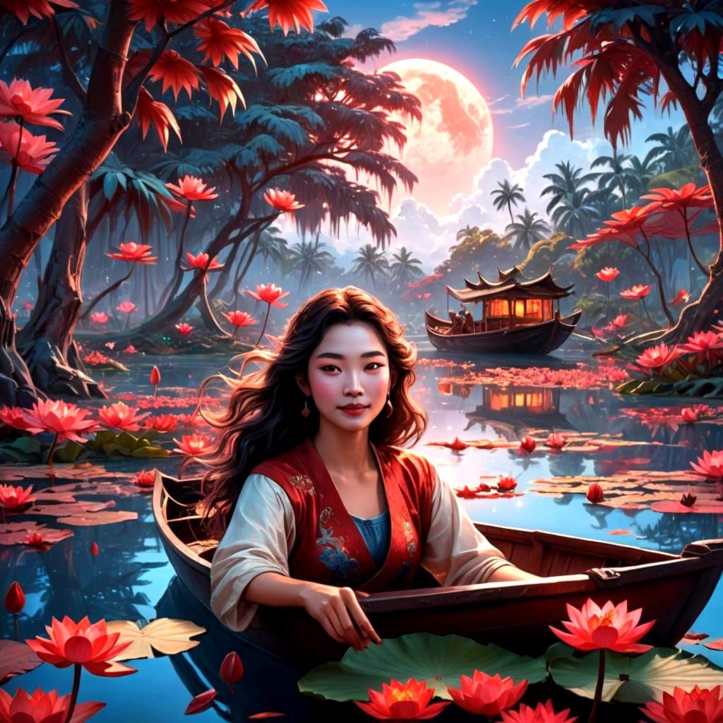 Red Lotus Lake: A Fantasy Concept Art Image
