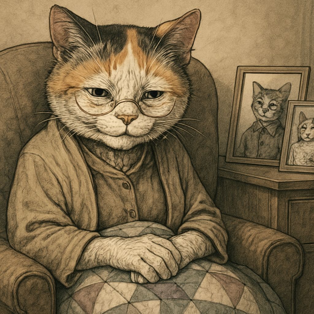 Anthropomorphic Calico Cat Reminiscing in Anime Style