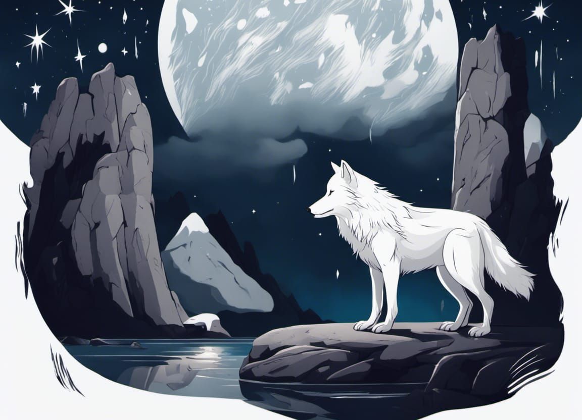 White Wolf Under the Moonlit Sky