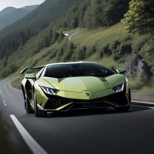 Lamborghini on a Mountain Road at Golden Hour