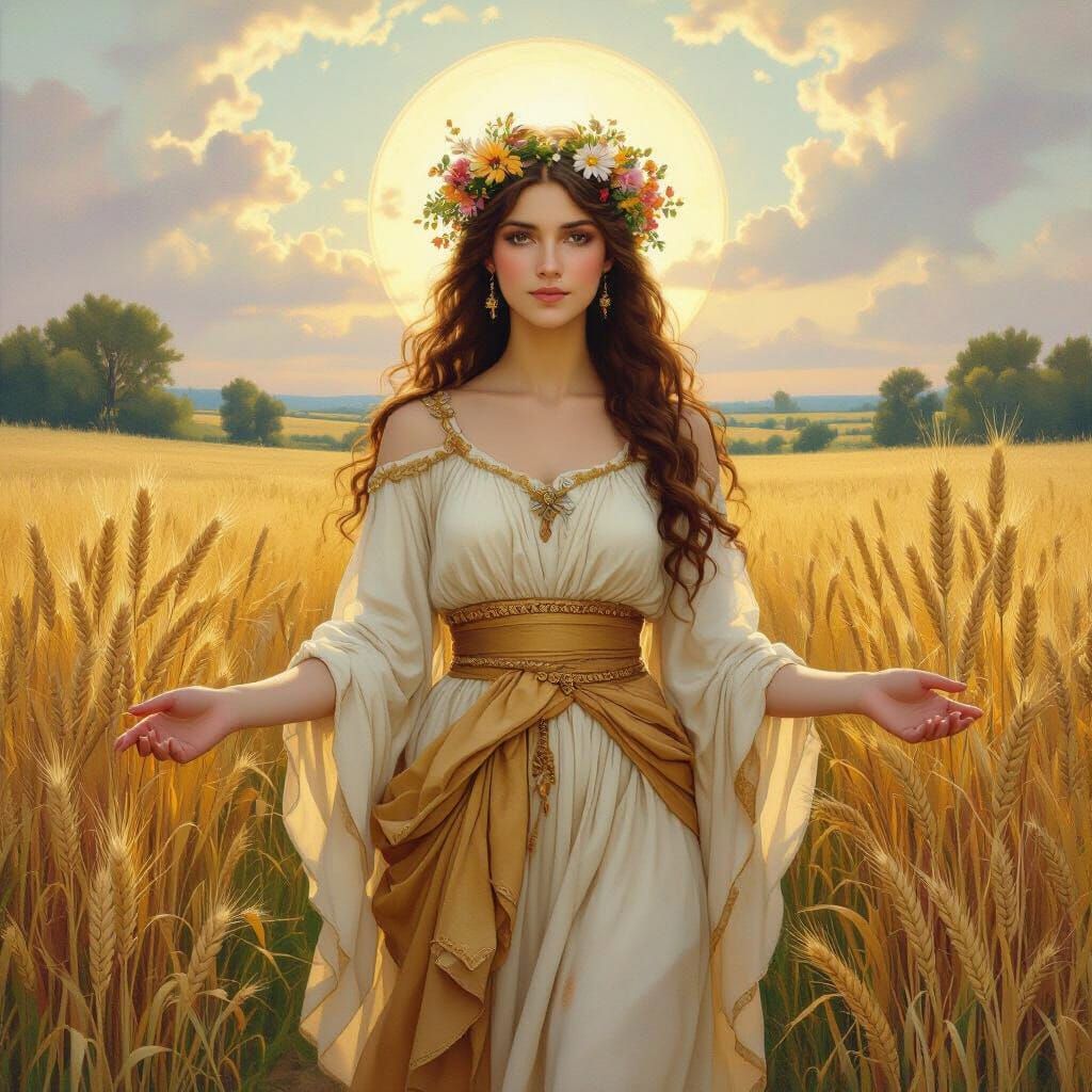 Divine Agricultural Goddess of Seasons, Ethereal Pre-Raphael...