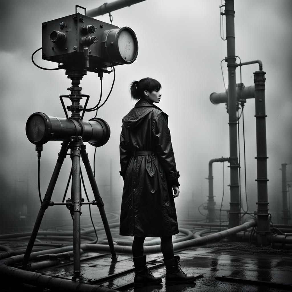 Gothic Model in Industrial Fog, Black and White