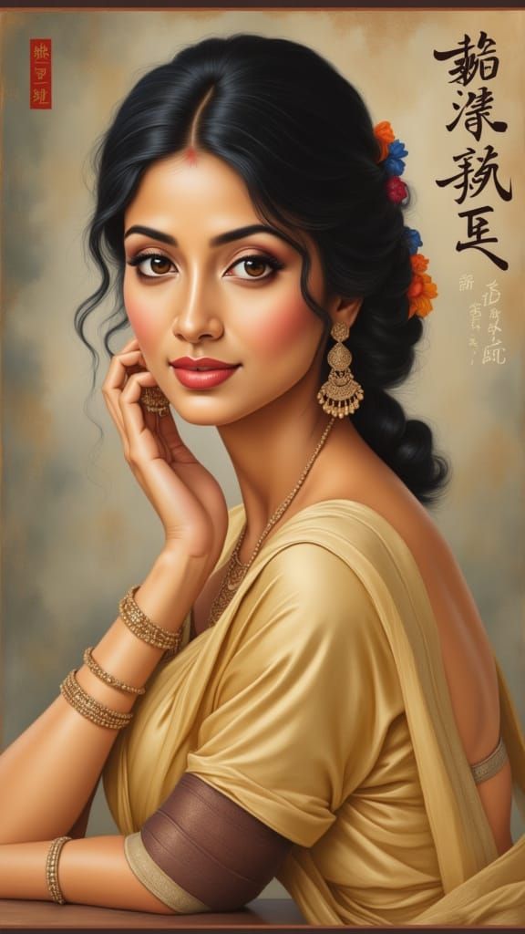 Elegant Indian Beauty in Mid-Century Style