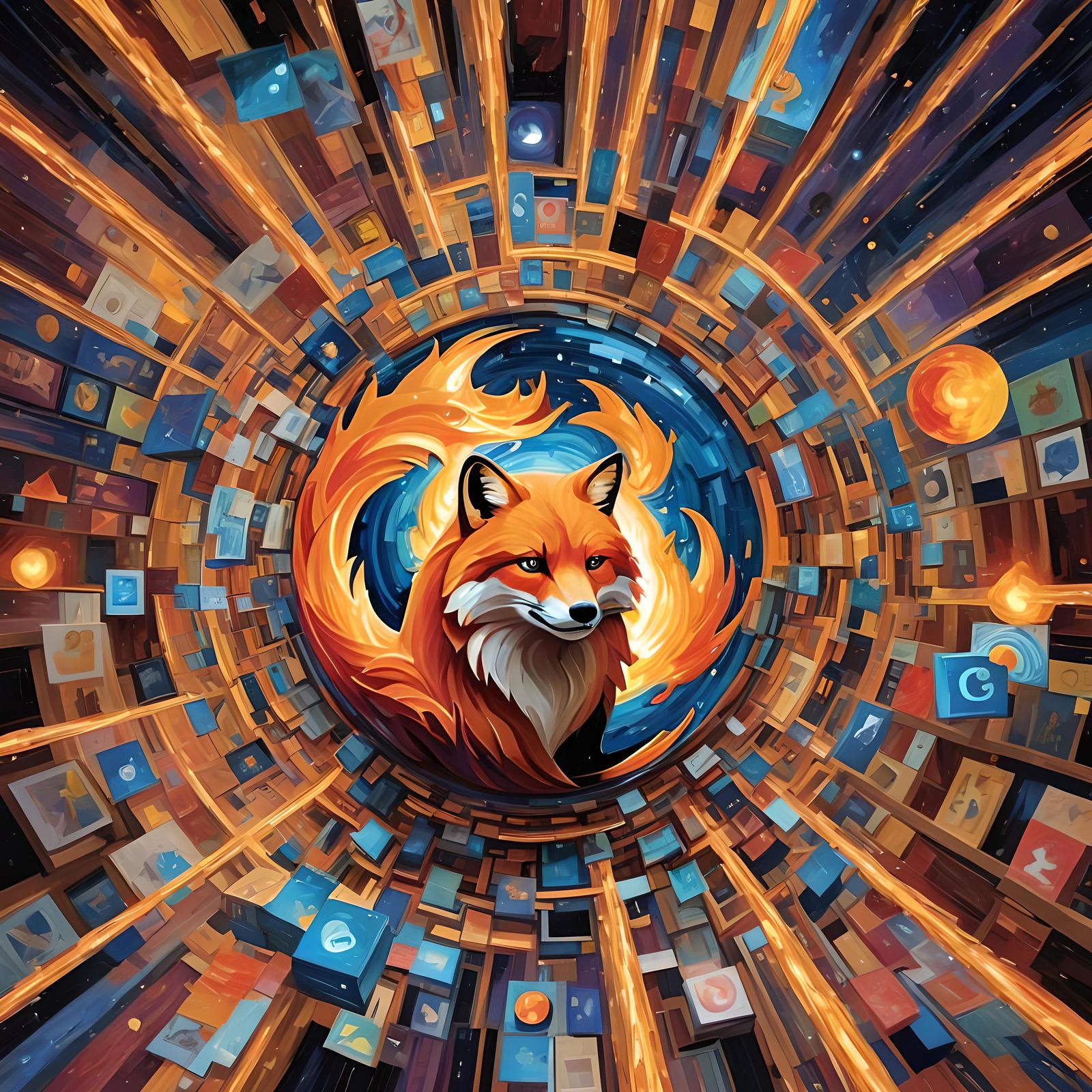 Firefox Browser in Impressionist Style with 3D Elements
