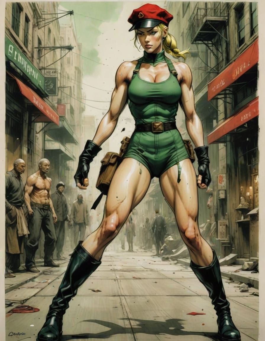 Cammy White in Stunning Green Swimsuit Fighting Illustration