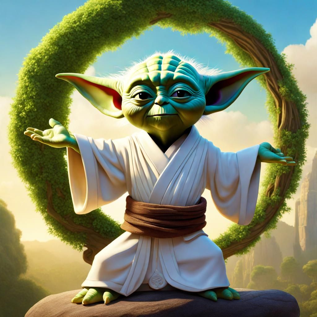 Yoda Does Yoga in Toga: Digital Illustration