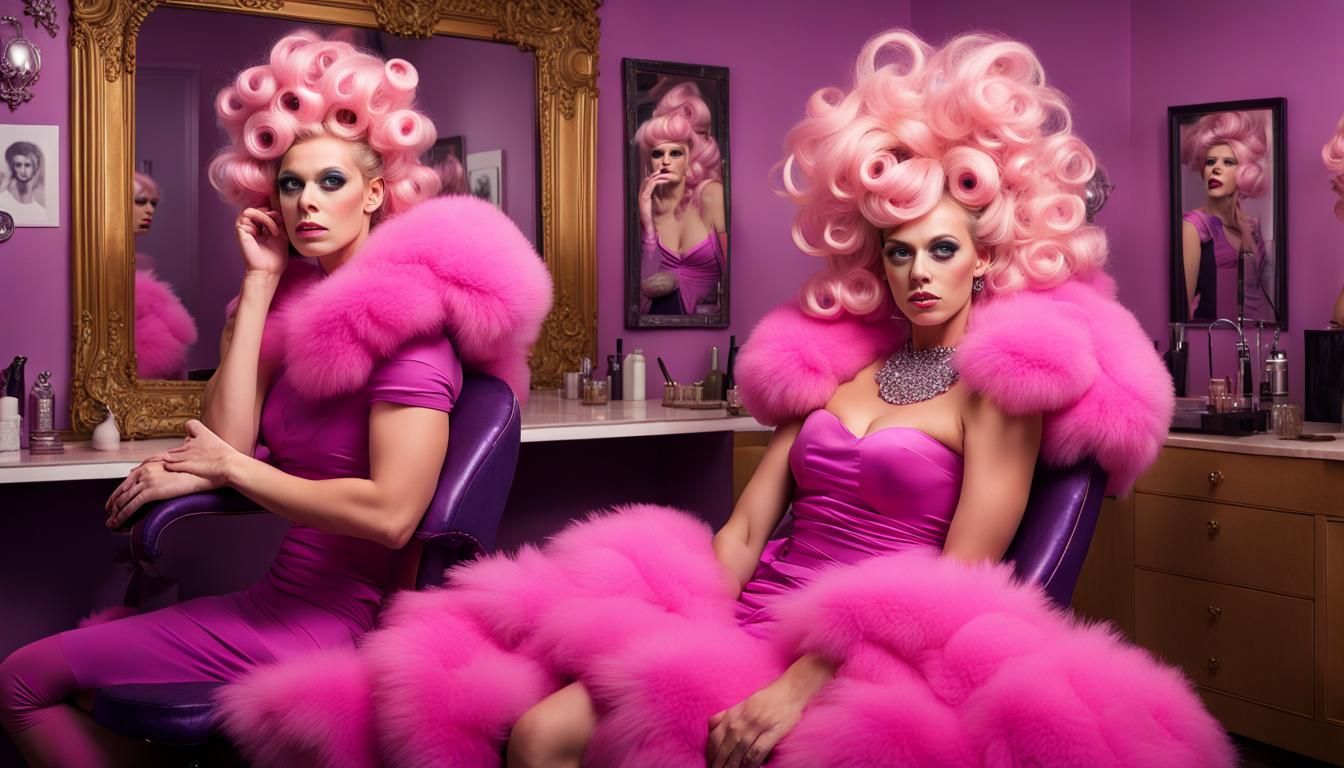 Blonde Drag Queen in Salon Chair, Fantasy Concept Art