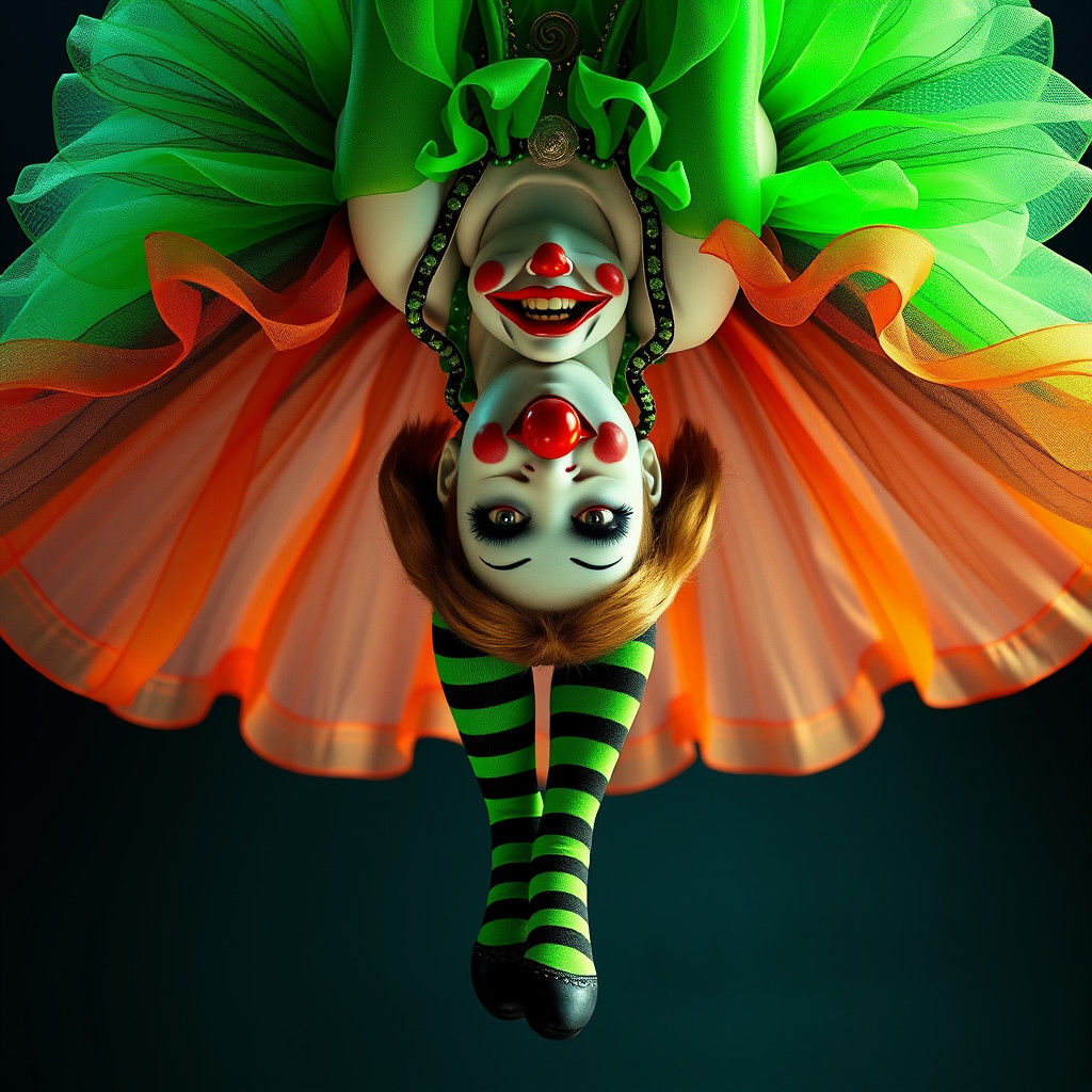 Surreal Upside Down Clown in Green and Black