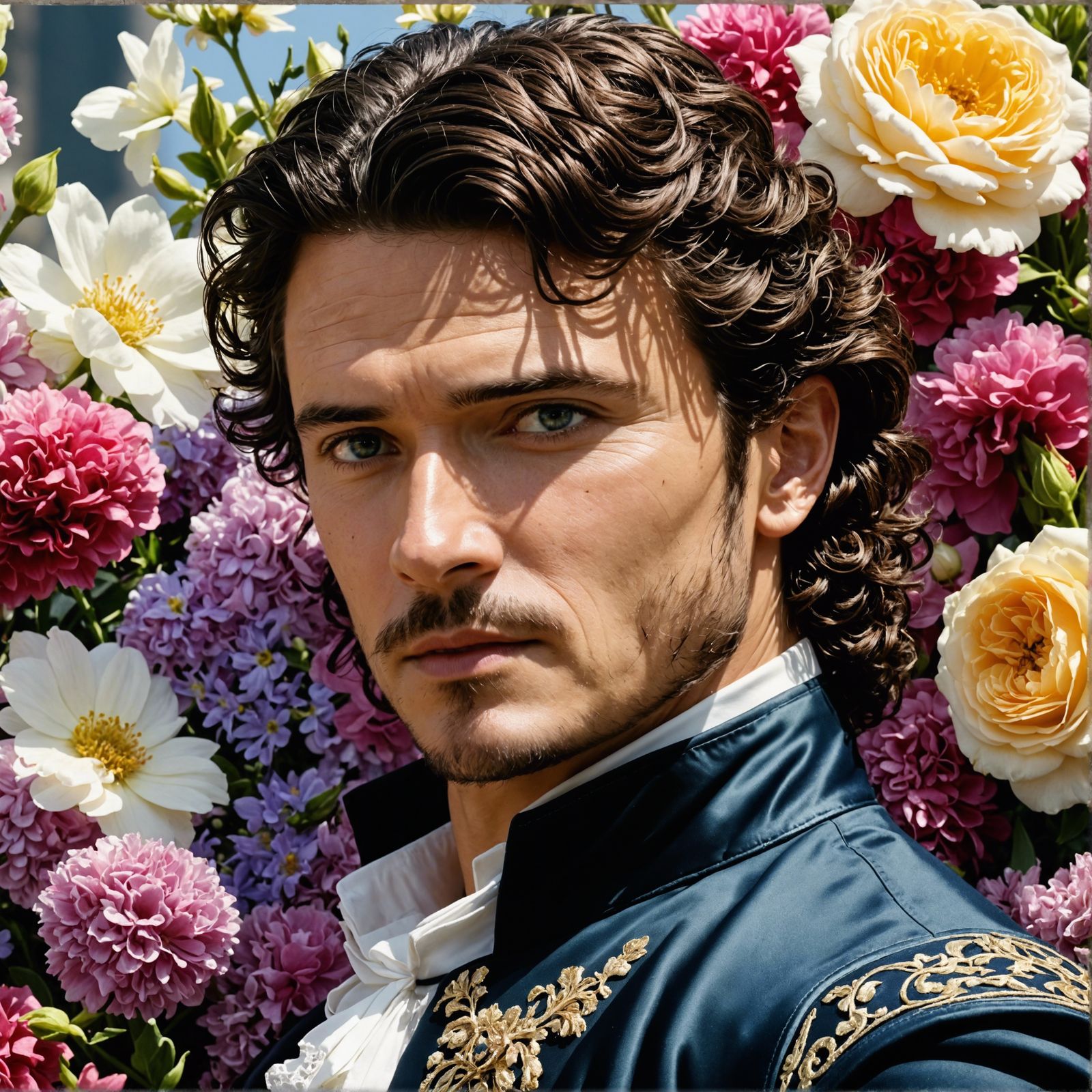 Rococo Portrait of a Man Surrounded by Flowers