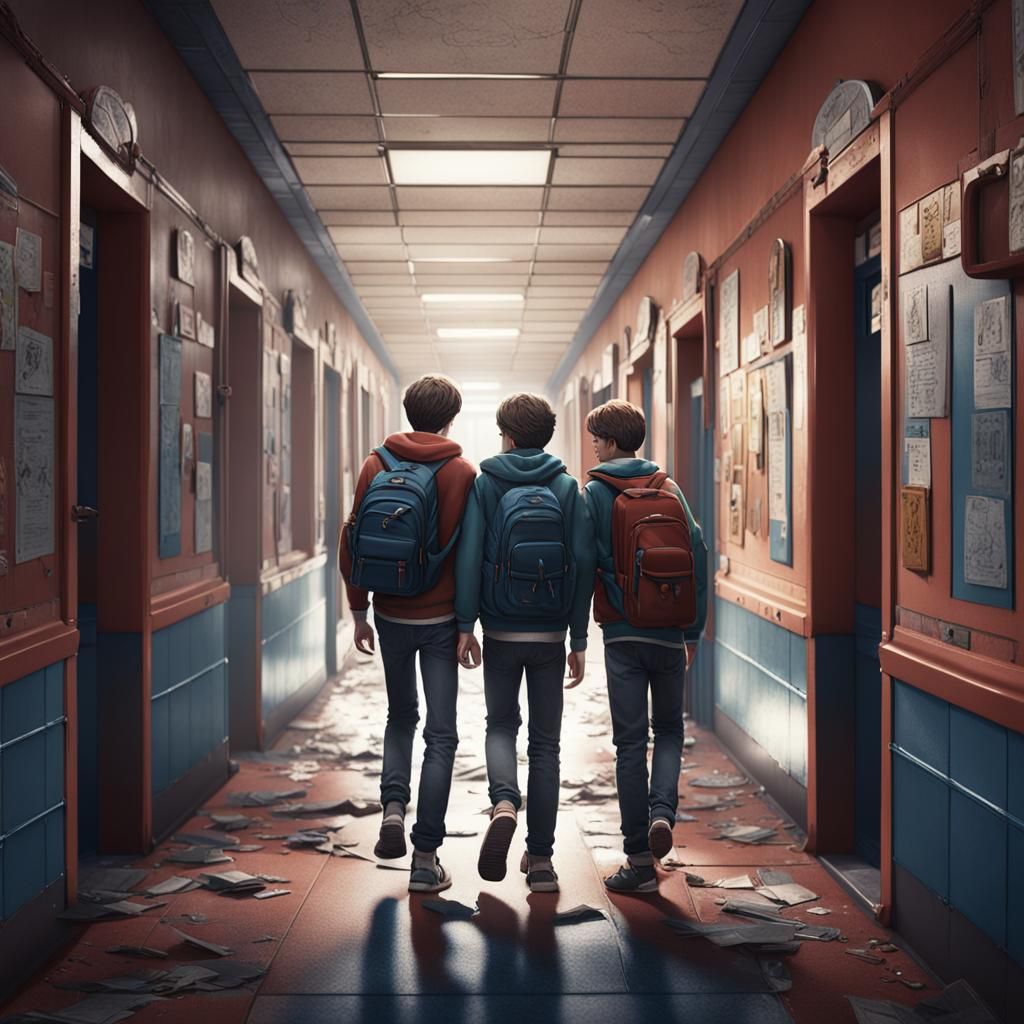 High School Hallway Antics: Detailed Matte Painting