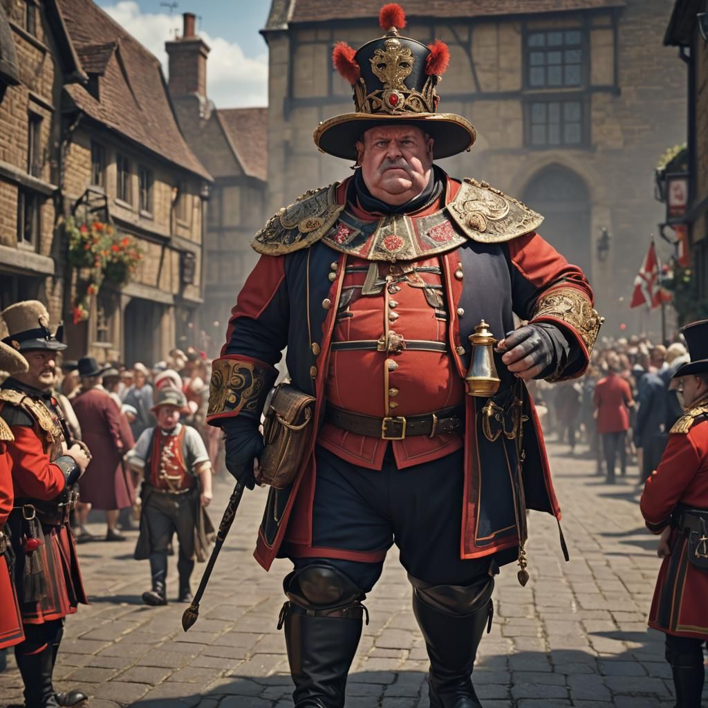 Hyperrealistic Obese English Beefeater in Detailed Matte Pai...
