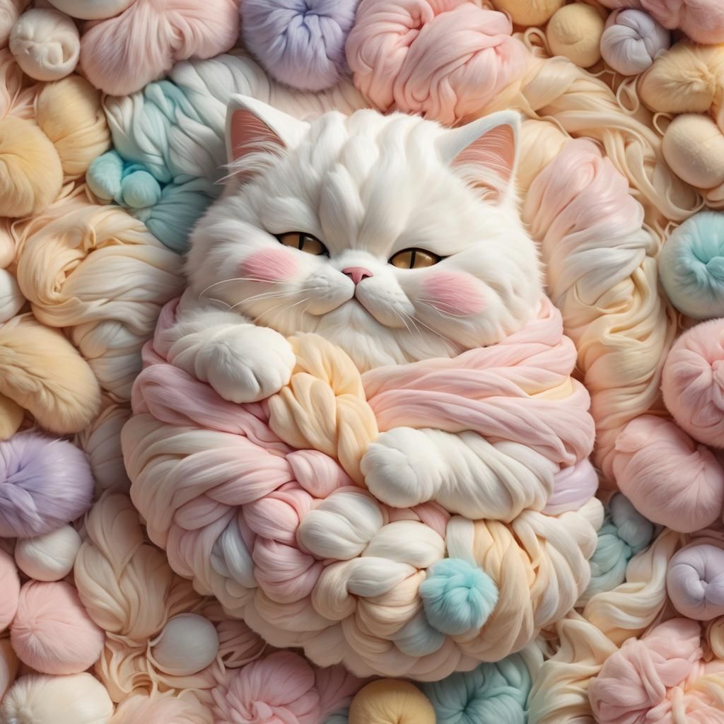 Pastel Marshmallow Character Cuddles Cat in 3D Art