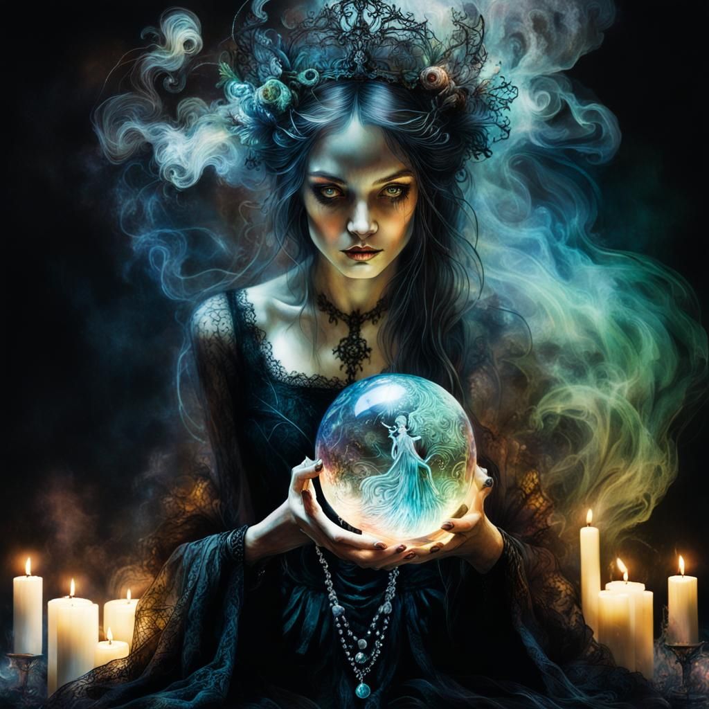 Dark Fantasy Witch with Crystal Ball