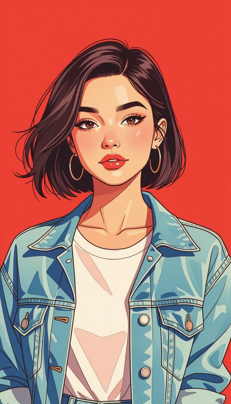 Young Woman in Chic Outfit, Soft Watercolor Style