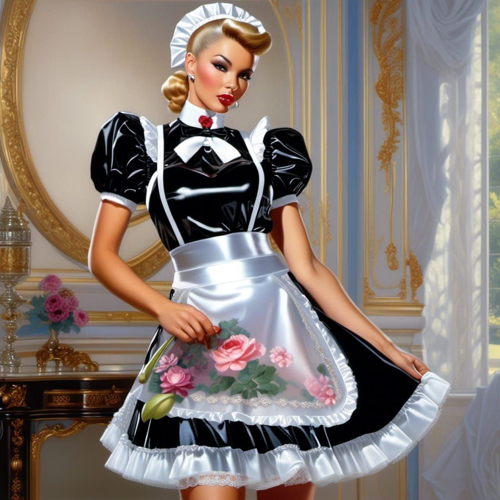 See-Through French Maid Outfit with Floral Prints