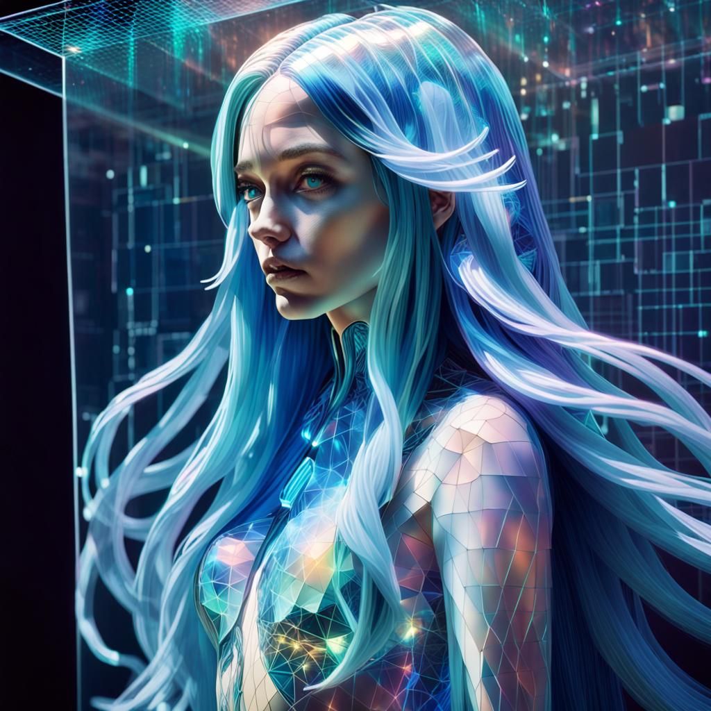 Futuristic Holographic Woman Projection in Translucent Art