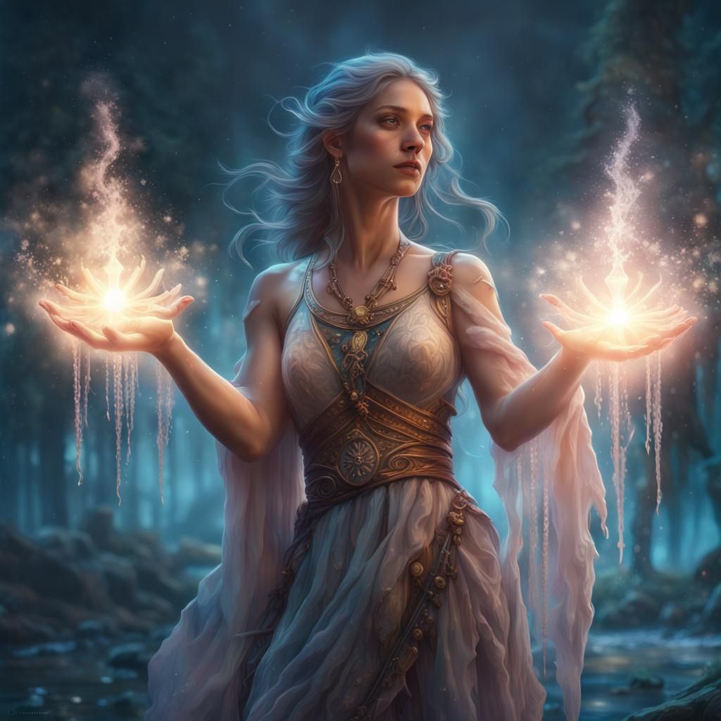 Female Spirit Holding a sparkling light in her hands