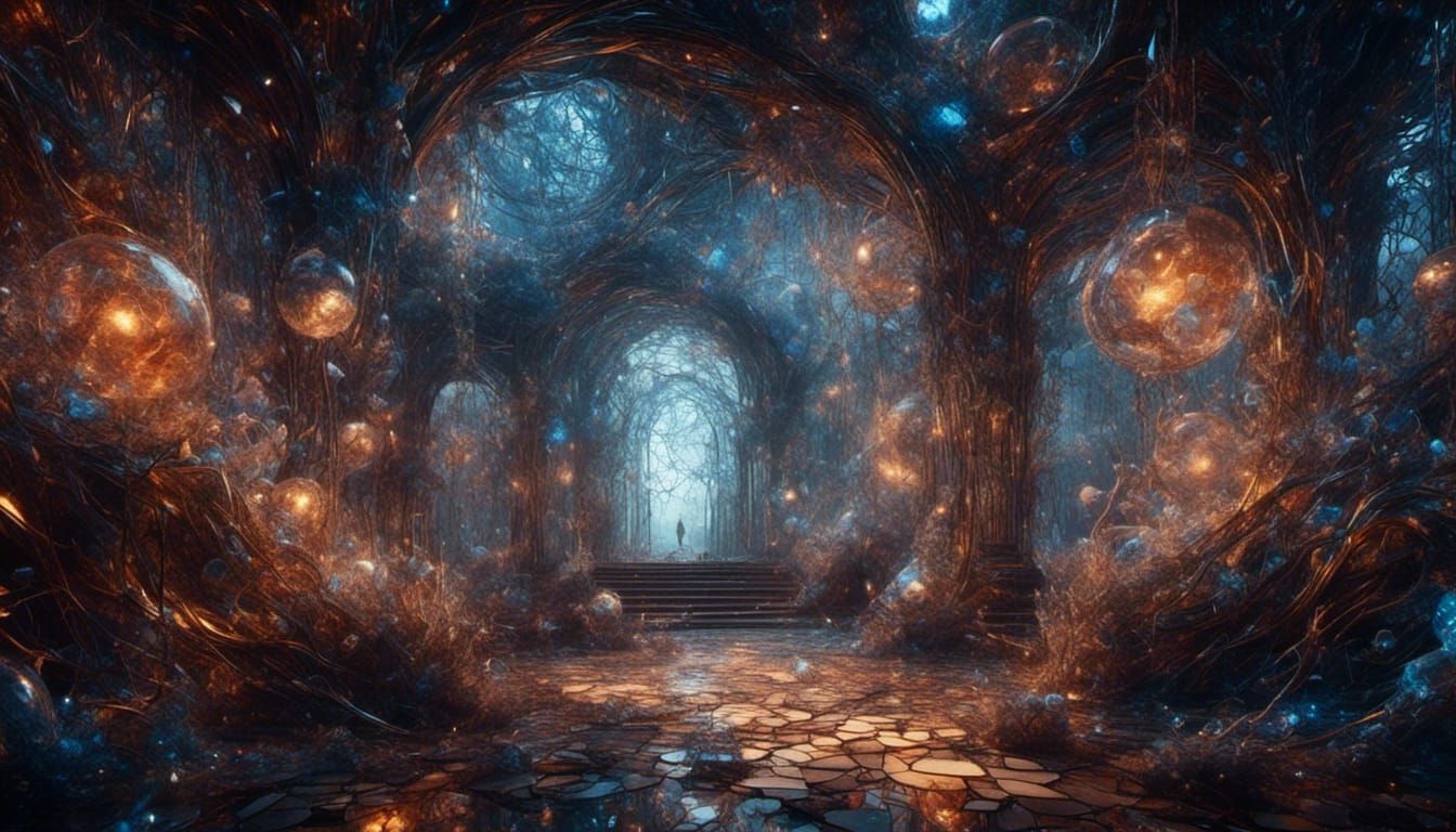 Dimensional Tesseract Unraveling in Detailed Matte Painting