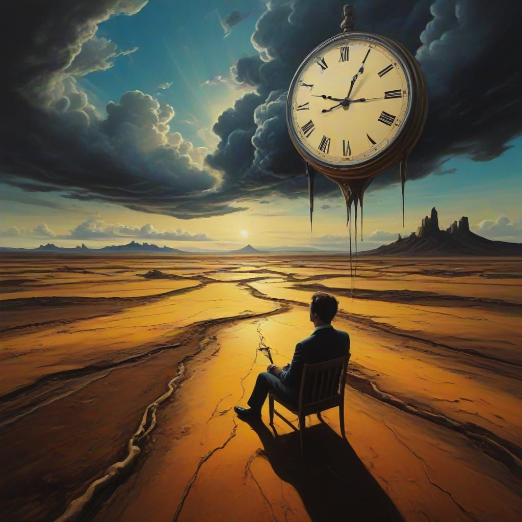 Surreal Oil Painting of Isolated Figure in Melting Landscape