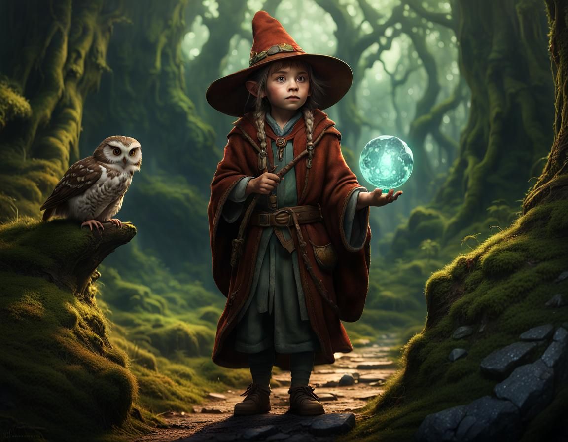 Halfling Hobbit Wizard with Owl Companion