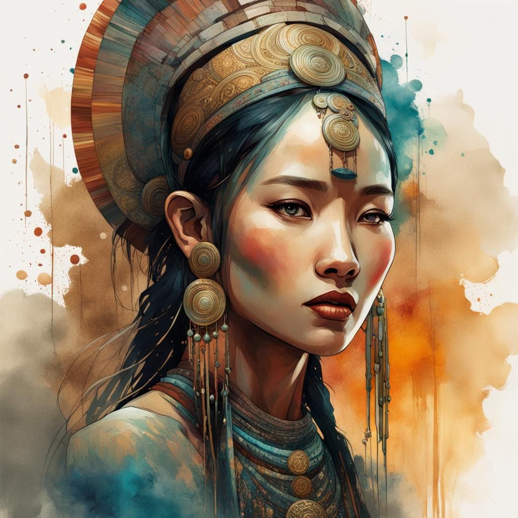 Elegant Naga Woman in Painterly Watercolor Style
